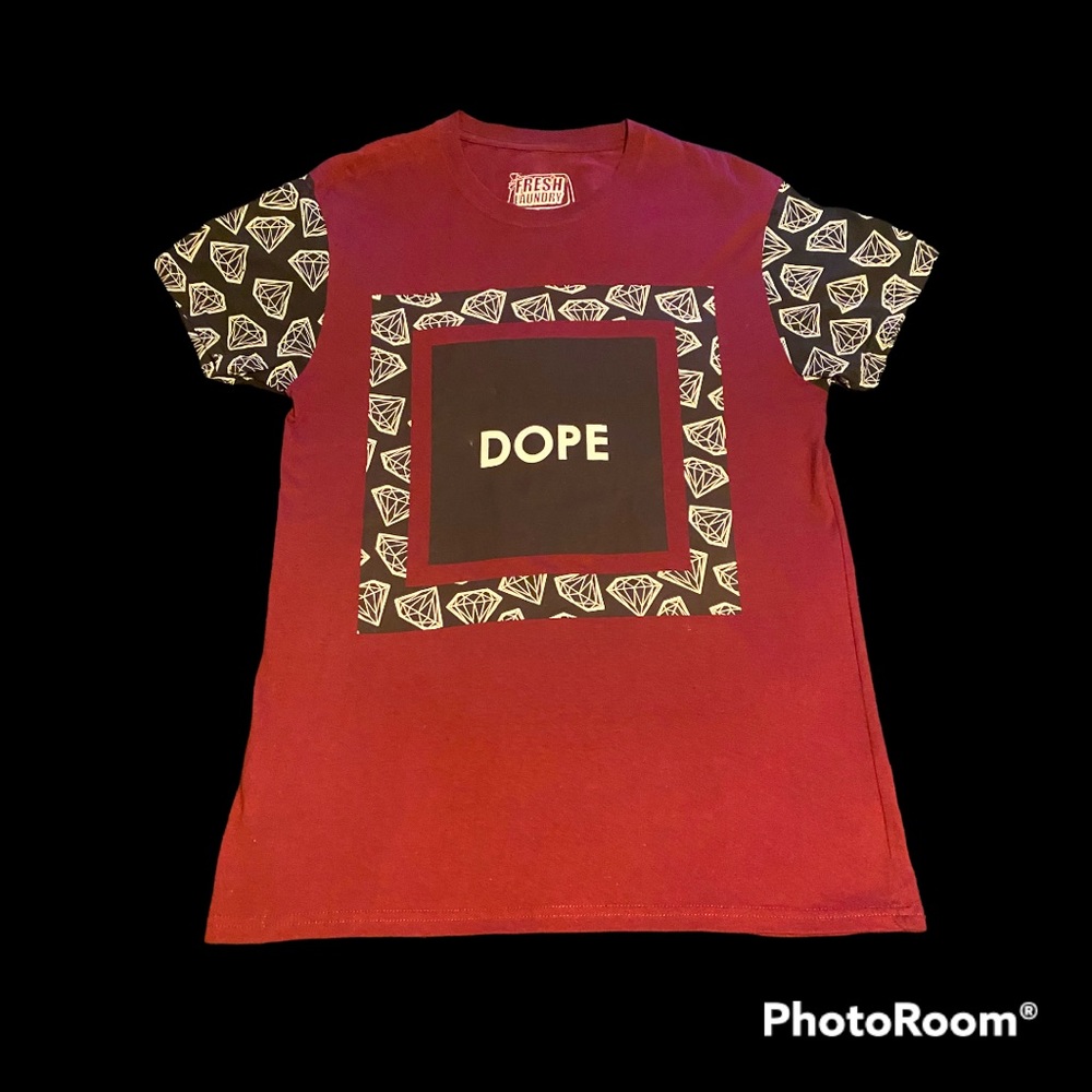 Fresh Laundry “DOPE” Graphic Short Sleeve T-Shirt in Burgundy/Black  (Size M)
